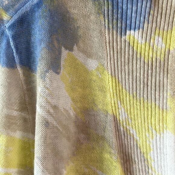 Chico's Blue and Yellow Linen Lightweight Cardigan - Picture 2 of 5